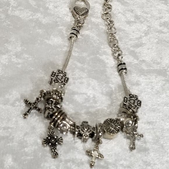 Premier Designs silver tone cross bracelet 7" 3" ext 1.1990 - Picture 2 of 9